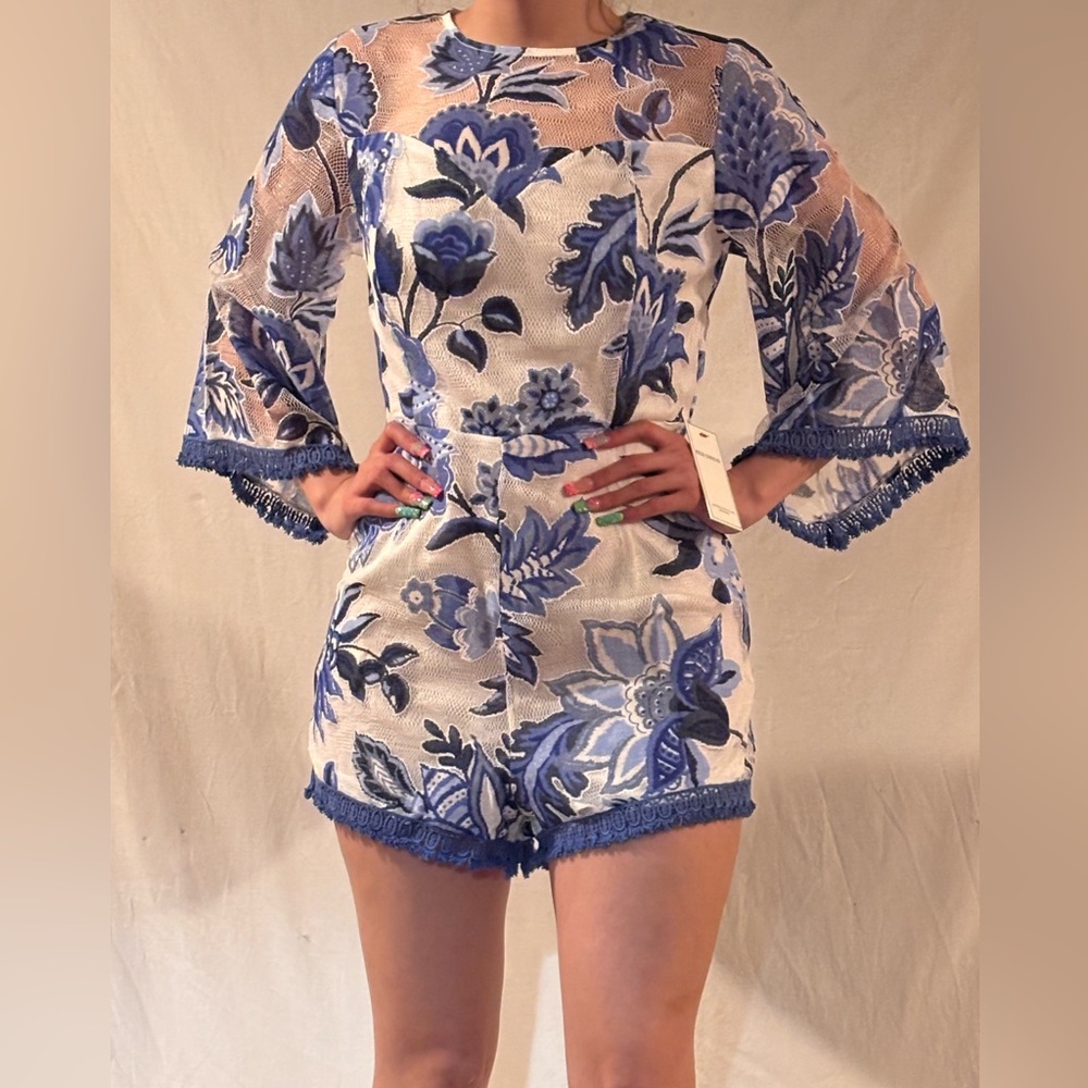 Red Dress Boutique Blue and White Floral Jumpsuit